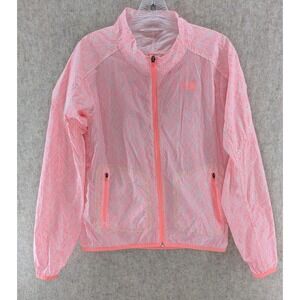 The North Face Womens Windbreaker Jacket Neon Coral White Geo Pattern Size M